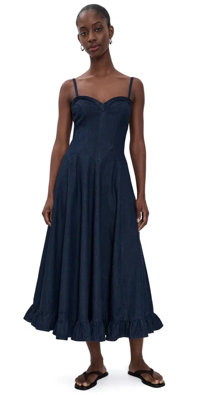 Free People Another Season Ruffle-trim Denim Midi Dress In Blue