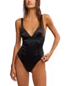 Free People Anywhere With You Stretch Satin Bodysuit In Black