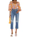 Free People Ariana Blouson Sleeves Top In Spring In Orange