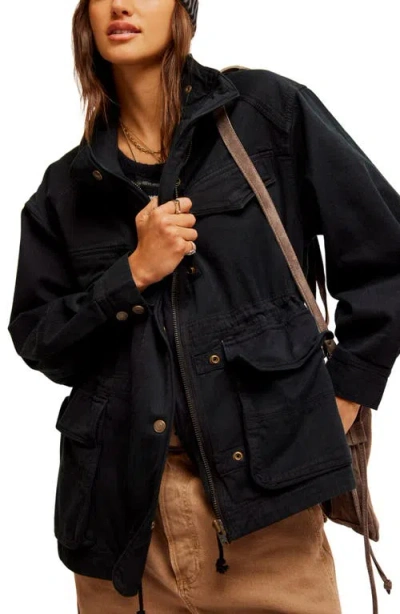 Free People Arya Cotton Twill Utility Jacket In Black