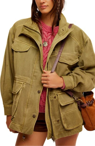 Free People Arya Cotton Twill Utility Jacket In Dried Herb