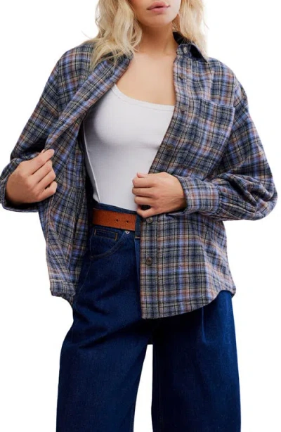 Free People Ashley Oversize Plaid Cotton Button-up Shirt In Blue