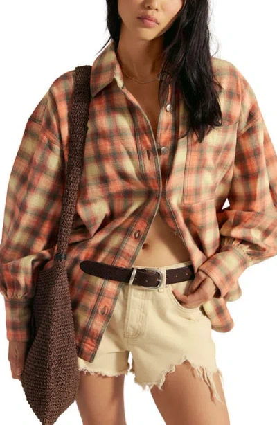 Free People Ashley Oversize Plaid Cotton Button-up Shirt In Red