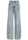 Free People Aster Panelled Straight-leg Jeans In Light Blue