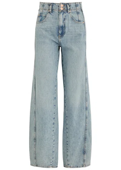 Free People Aster Panelled Straight-leg Jeans In Light Blue