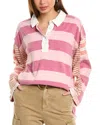 Free People Aster Stripe Oversize Long Sleeve Polo In Red