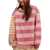 Free People Aster Stripe Oversize Long Sleeve Polo In Multi