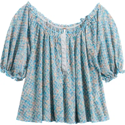 Free People Astra Floral Print Top In Mist Combo