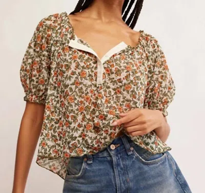 Free People Astra Peasant Top In Daisy Combo In Green