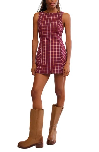 Free People Atlas Plaid Mini Dress Cocoa Plum Com In Burgundy
