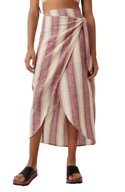 Free People Aubrey Stripe Wrap Maxi Skirt In Multi Brown