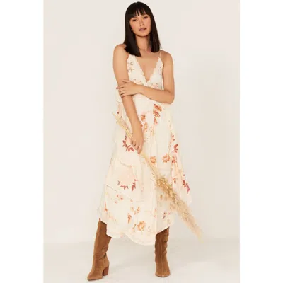 Free People Audrey Maxi Dress Womens Ivory Floral Ruffle Lace Trim Erk948 In Neutral