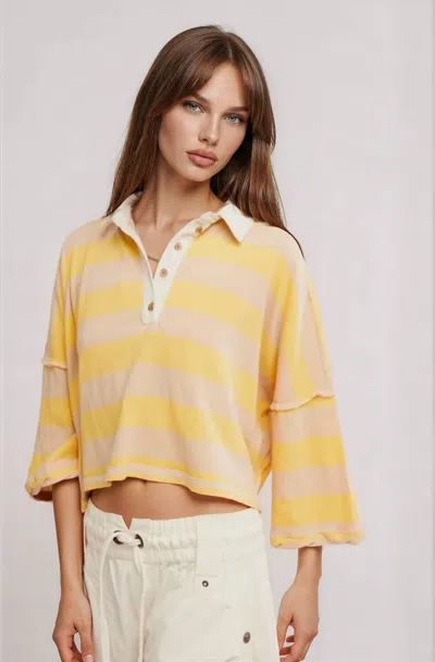 Free People Auggie Polo Tee In Oat Latte Yellow