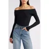 Free People Autumn Cozy Off The Shoulder Waffle Stitch Bodysuit In Black