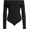 Free People Autumn Cozy Off The Shoulder Waffle Stitch Bodysuit In Black