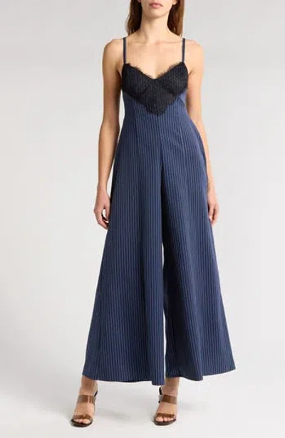 Free People Ava Stripe Jumpsuit In Navy