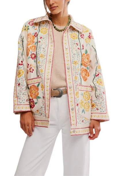 Free People Avery Beaded Embroidered Cotton Jacket In Multi