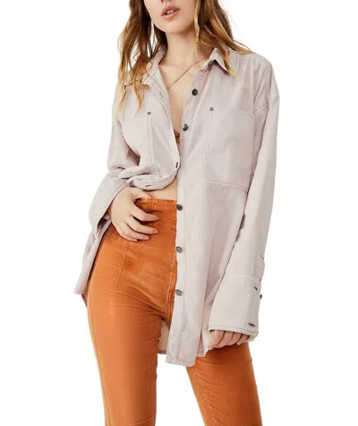 Free People Baby Cord Button Down Shirt In Champagne In Beige