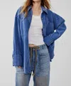 FREE PEOPLE BABY CORD BUTTON DOWN SHIRT IN ELECTRIC INDIGO