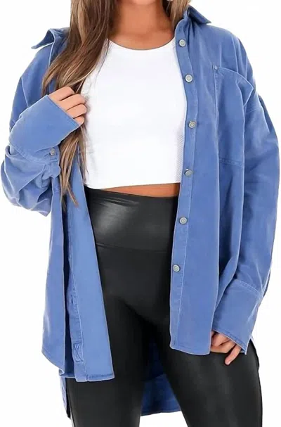 Free People Baby Cord Button Down Shirt Jacket In Electric Indigo In Blue