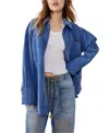FREE PEOPLE BABY CORD BUTTONDOWN SHIRT JACKET IN ELECTRIC INDIGO