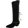 Free People Back Lace Sway Low Womens Belted Leather Knee-high Boots In Black