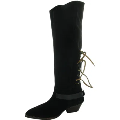 Free People Back Lace Sway Low Womens Belted Leather Knee-high Boots In Black