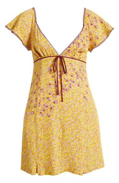 Free People Backroads Floral Flutter Sleeve Mini Sundress In Yellow