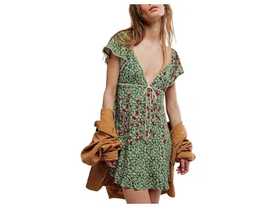 Free People Backroads Floral Flutter Sleeve Mini Sundress In Green