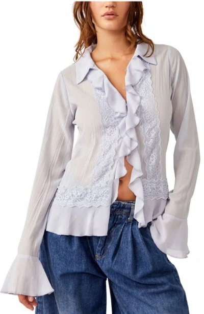 Free People Bad At Love Ruffle Button-up Shirt In Chambray Sky