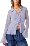 Free People Bad At Love Ruffle Button-up Shirt In Chambray Sky