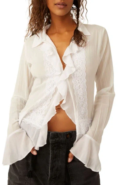 Free People Bad At Love Ruffle Button-up Shirt In White
