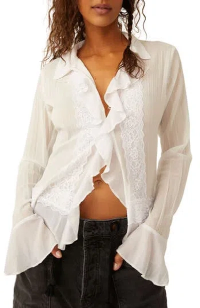 Free People Bad At Love Ruffle Button-up Shirt In Ivory