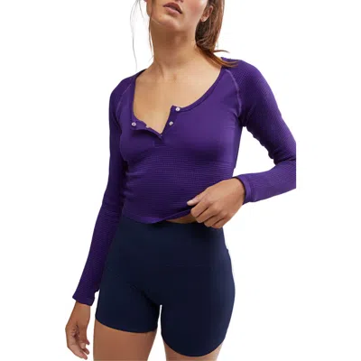Free People Bail Out Crop Thermal Knit Top In Dark Amethyst