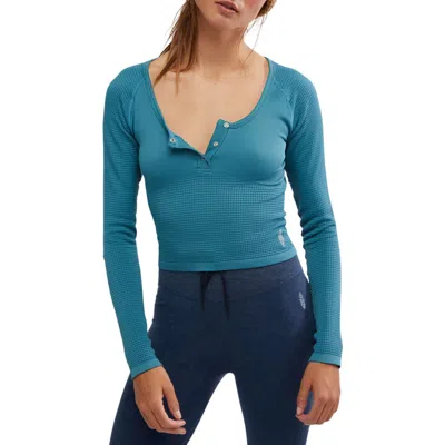 Free People Bail Out Crop Thermal Knit Top In Midnight Jade