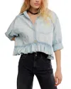 Free People Bailey Ruffled Denim Shirt In Blue