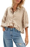 Free People Bailey Stripe Ruffle Hem Cotton Button-up Shirt In Multi