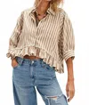 Free People Bailey Stripe Ruffle Hem Cotton Button-up Shirt In Multi