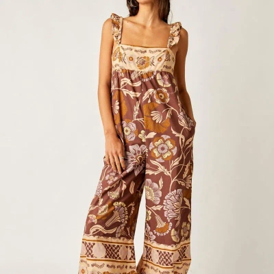 Free People Women's Bali Albright Floral Cotton Sleeveless Jumpsuit In Brown