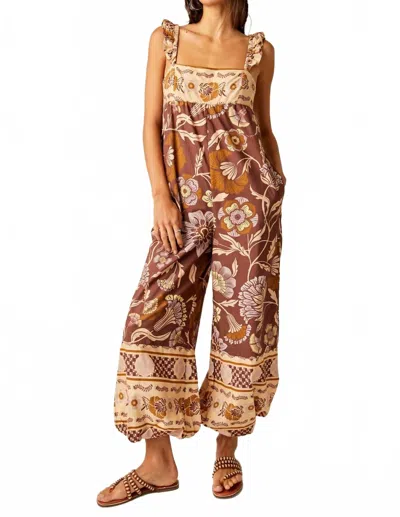 Free People Bali Albright Wide Leg Jumpsuit In Coffee Combo In Brown