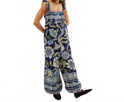 Free People Bali Albright Wide Leg Jumpsuit In Navy Combo In Blue