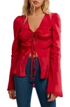 Free People Bali Bell Sleeve Tie Front Top In Red