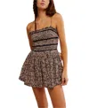 Free People Bali Checked Out Printed Romper In Black Combo In Multi