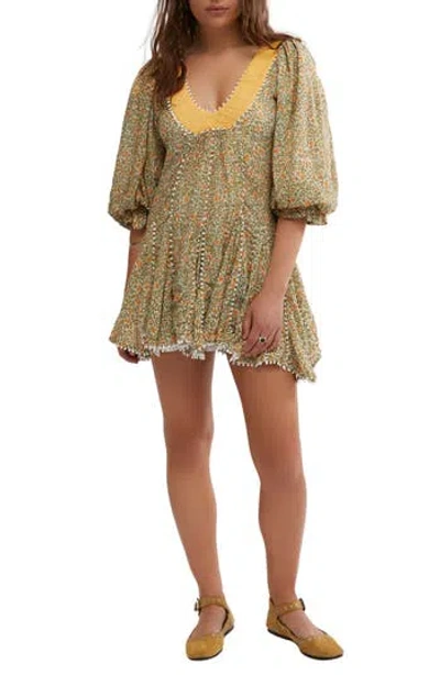 Free People Bali Coral Cotton Blend Minidress In Whisper White Combo