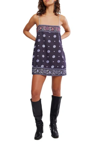 Free People Bali Embroidery Border Floral Minidress In Blue