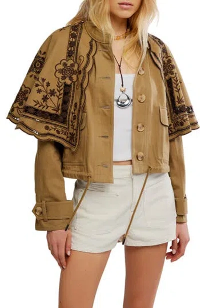 Free People Bali Hideaway Cutwork & Embroidery Cotton Jacket In Olive Combo