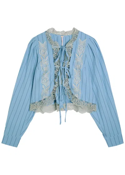 Free People Bali Jude Embroidered Cotton Blouse In Blue
