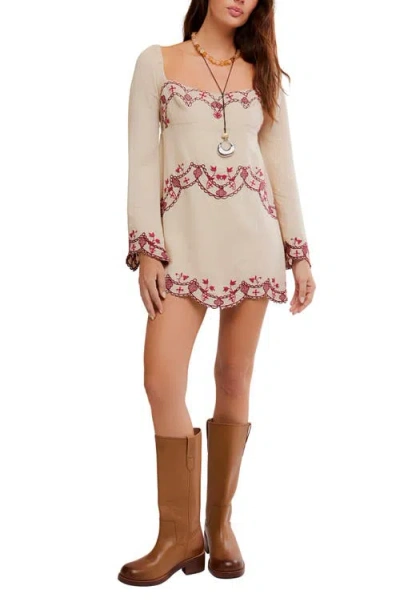Free People Bali Marlene Floral Embroidered Minidress In Brown