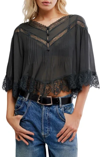 Free People Bali Midnight Rain Lace Trim Top In Black