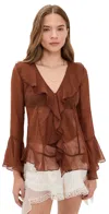 Free People Bali Tulula Chiffon Top Umber Earth Combo In Brown